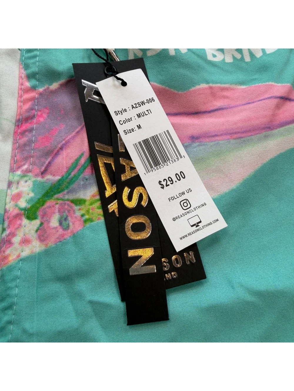 NWT Reason Tropical Vibes Cargo Swim Trunks Men’s Medium Green Pink Graphic